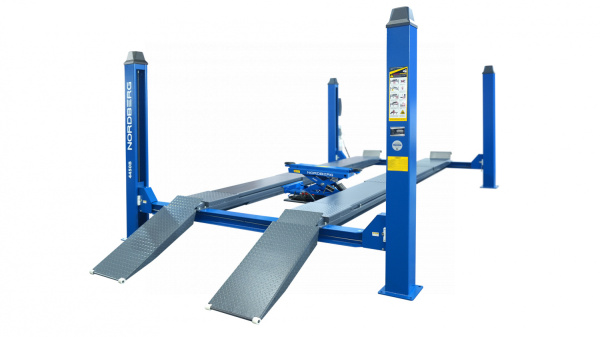 Подъемник четырехстоечный 5 т, с ручной траверсой 2 т N423, для сход-развала, мех. снятие, синий — фото товара на remkola.by