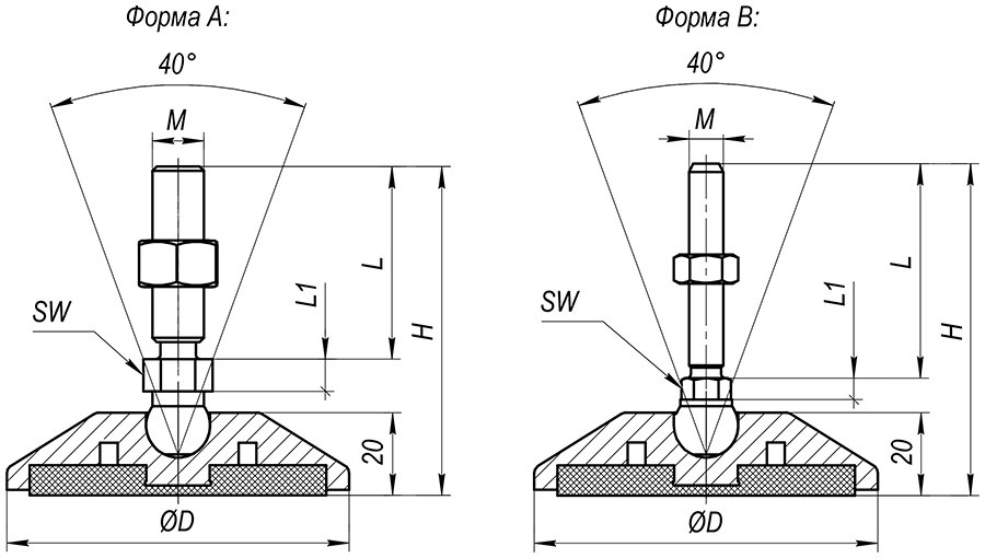 A00023 Опоры с основанием из пластика и пластиной антискольжения, 20° — детальное фото оборудования для СТО на remkola.by