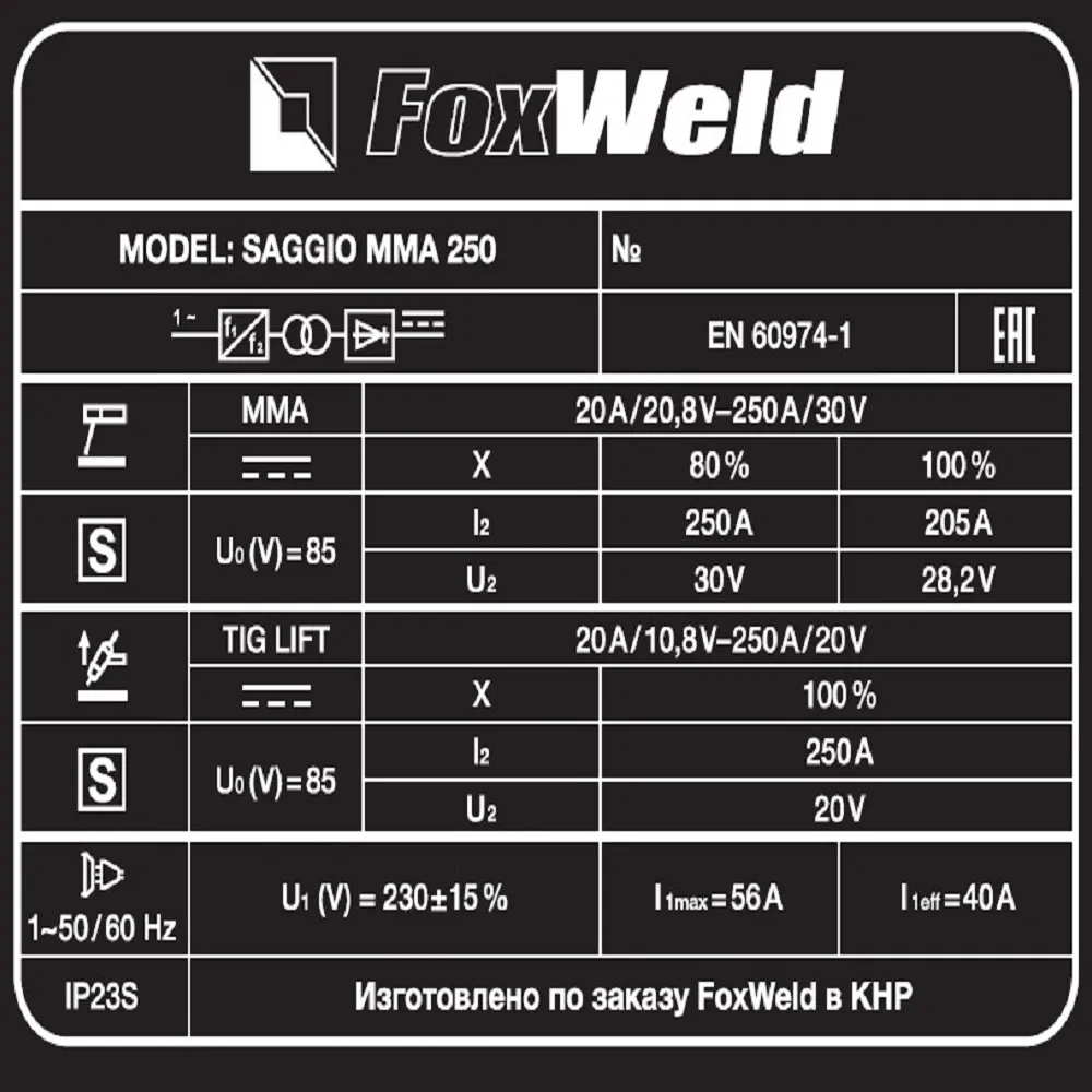 Сварочный аппарат Foxweld SAGGIO MMA 250 — детальное фото оборудования для СТО на remkola.by