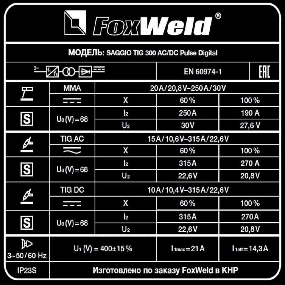 Аппарат аргонодуговой сварки Foxweld SAGGIO TIG 300 AC/DC Pulse Digital — детальное фото оборудования для СТО на remkola.by