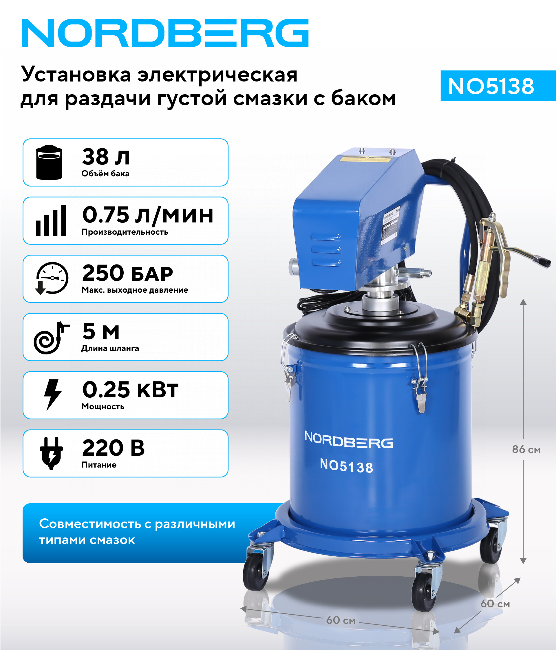 Установка электрическая для раздачи густой смазки с баком, 38 л — детальное фото оборудования для СТО на remkola.by