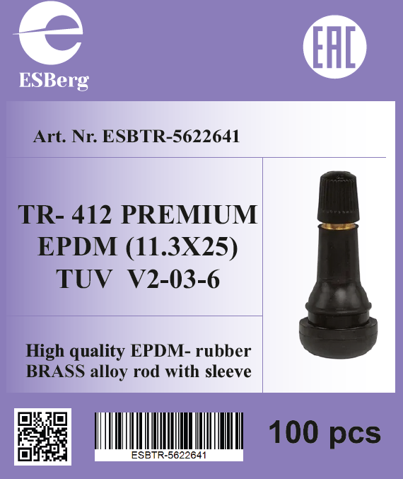Вентиль TR 412 PREMIUM EPDM (11.3*25) TUV V2-03-6 100шт, ESBerg — детальное фото оборудования для СТО на remkola.by