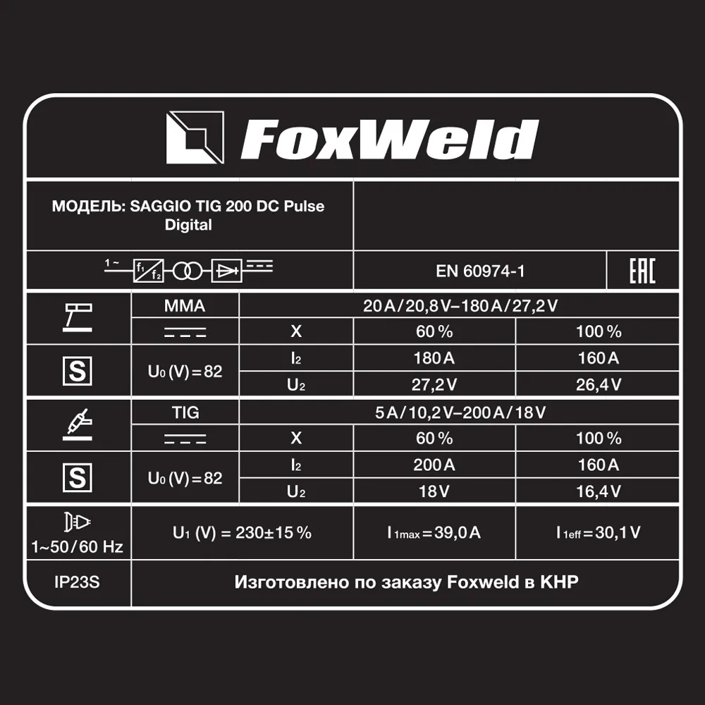 Аппарат аргонодуговой сварки Foxweld SAGGIO TIG 200 DC Pulse Digital — детальное фото оборудования для СТО на remkola.by
