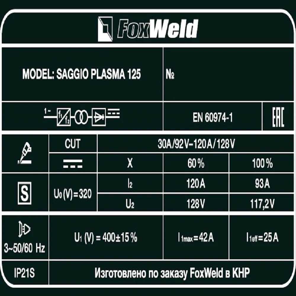 Аппарат плазменной резки FOXWELD SAGGIO PLASMA 125 — детальное фото оборудования для СТО на remkola.by