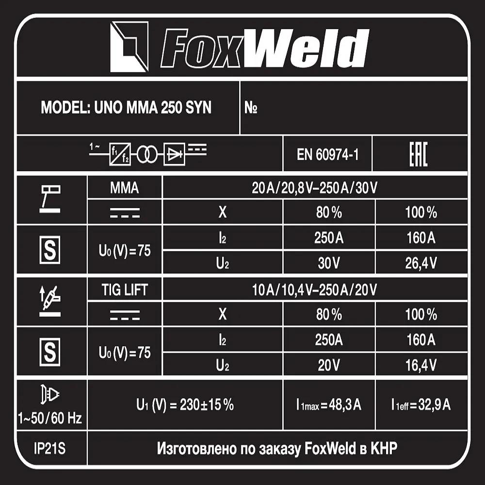 Сварочный аппарат FOXWELD UNO MMA 250 SYN — детальное фото оборудования для СТО на remkola.by