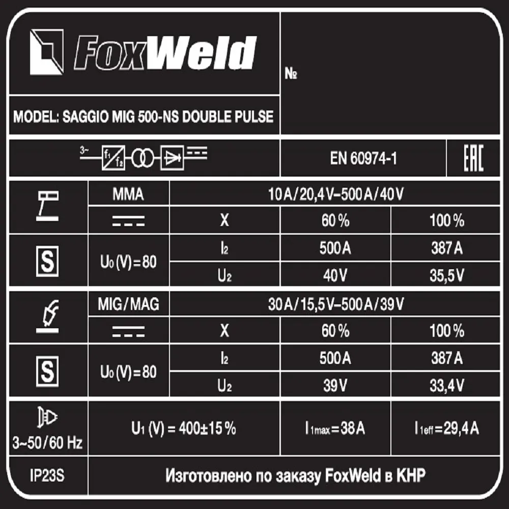 Сварочный полуавтомат FOXWELD SAGGIO MIG 500-NS DOUBLE PULSE — детальное фото оборудования для СТО на remkola.by
