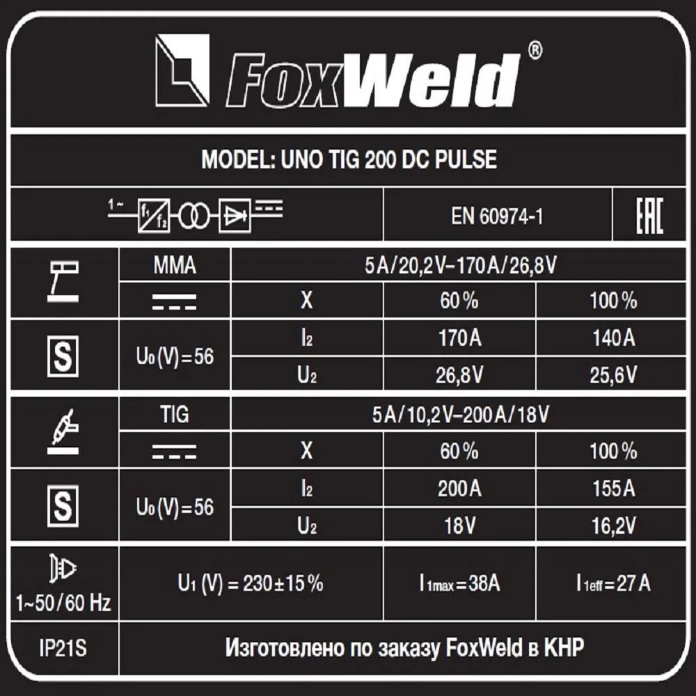 Аппарат аргонодуговой сварки Foxweld UNO TIG 200 DC PULSE — детальное фото оборудования для СТО на remkola.by